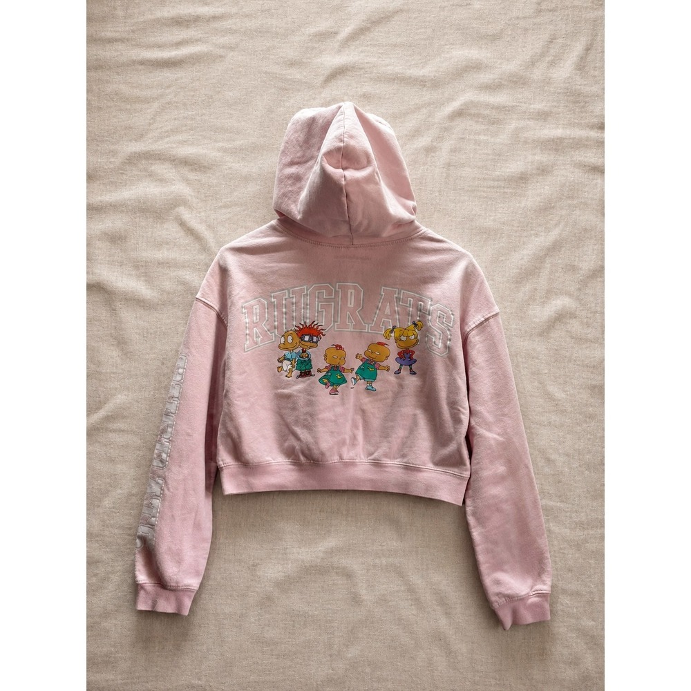 Y2K Mall Brat Rugrats Pink Cropped Hoodie Graphic Sweatshirt Nickelodeon Women M